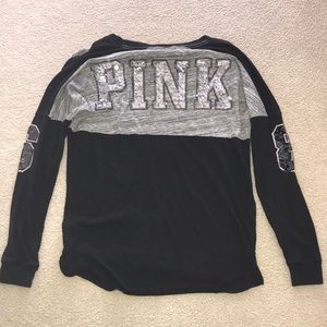 VS PINK Black&Grey Bling V Neck Long-sleeve Size S